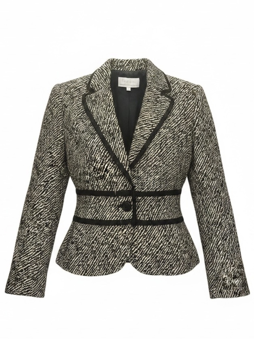 Ingenuity Canada Textured Black Ivory Blazer Size 12 Tailored Jacket